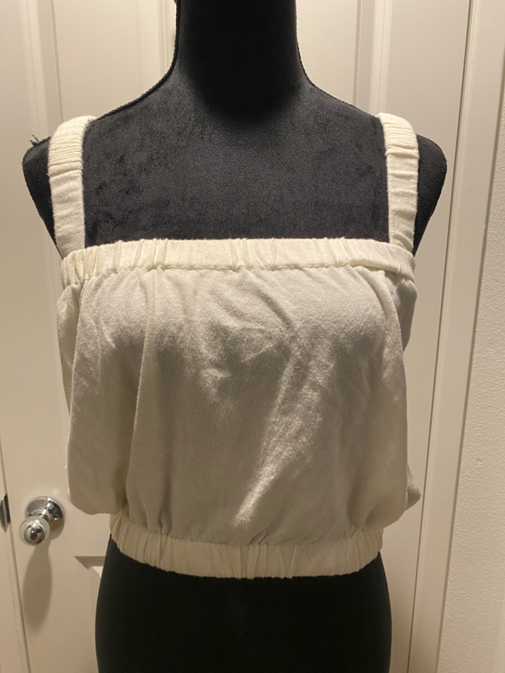 Zara Cream Elastic-Band Square Neck Tank Top
